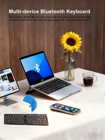 QUARK Foldable Compact Keyboard, Portable Bluetooth Keyboard, Wireless Pocket-Sized Travel Keyboards for iPad, iPhone, for Mac for iOS for Android for Windows,Tablet and Laptop,Black (Black) in Saudi Arabia