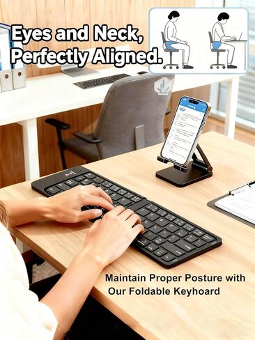 QUARK Foldable Compact Keyboard, Portable Bluetooth Keyboard, Wireless Pocket-Sized Travel Keyboards for iPad, iPhone, for Mac for iOS for Android for Windows,Tablet and Laptop,Black (Black) in Saudi Arabia
