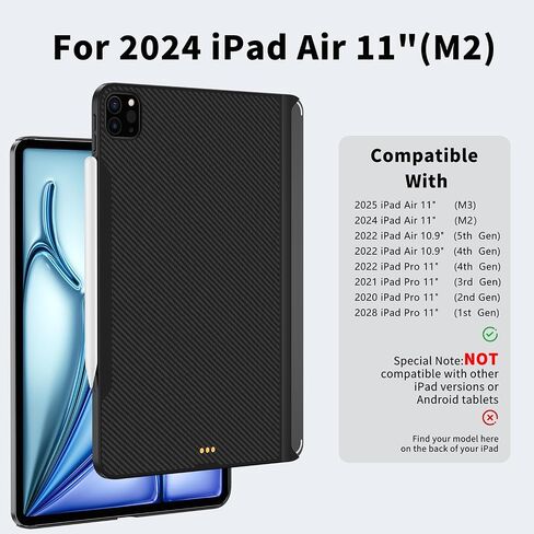 حافظة مغناطيسية رفيعة لجهاز iPad Pro/iPad Air 11 بوصة (M2/M3)، غطاء رفيع للغاية وخفيف الوزن من ألياف الكربون، متوافق مع لوحة المفاتيح السحرية ويدعم Apple Pencil 2 الشحن اللاسلكي in Kuwait