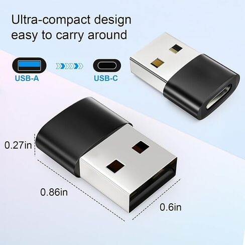 USB to USB C Adapter 2 Pack, USB C Female to USB Male Adapter Type C Converter for iPhone 17 16 15 Series, for iWatch Watch 11 10, Galaxy S20-S25 Series, Pixel, Car, Laptop, Charger, Black in Saudi Arabia