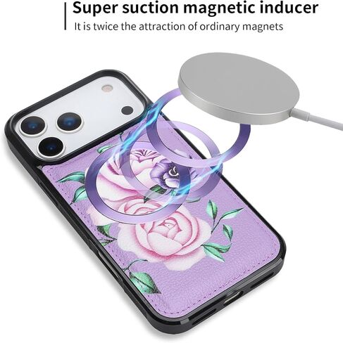 Compatible for iPhone 17 Pro Max Phone Case Crossbody Wallet,Detachable Magnetic,Card Holder,Wrist Lanyard Strap,Zipper Wallet Case for Men Women.PurpleFlower in Saudi Arabia