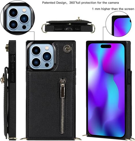 CCSmall for Apple iPhone 17 Pro Max Crossbody Wallet Case with Card Holder, Zipper Crossbody Case for Women Purse Shoulder Strap Lanyard Phone Cover for iPhone 17 Pro Max ZP Black in Saudi Arabia