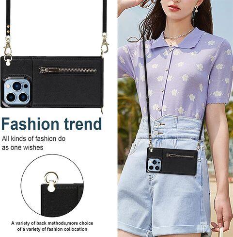 CCSmall for Apple iPhone 17 Pro Max Crossbody Wallet Case with Card Holder, Zipper Crossbody Case for Women Purse Shoulder Strap Lanyard Phone Cover for iPhone 17 Pro Max ZP Black in Saudi Arabia