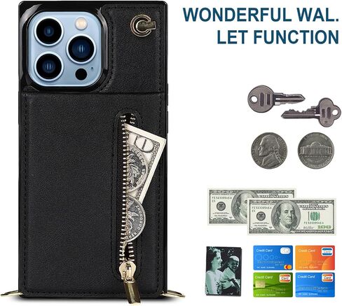 CCSmall for Apple iPhone 17 Pro Max Crossbody Wallet Case with Card Holder, Zipper Crossbody Case for Women Purse Shoulder Strap Lanyard Phone Cover for iPhone 17 Pro Max ZP Black in Saudi Arabia