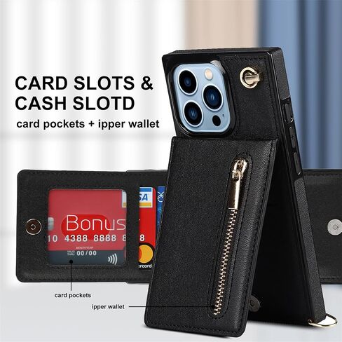 CCSmall for Apple iPhone 17 Pro Max Crossbody Wallet Case with Card Holder, Zipper Crossbody Case for Women Purse Shoulder Strap Lanyard Phone Cover for iPhone 17 Pro Max ZP Black in Saudi Arabia