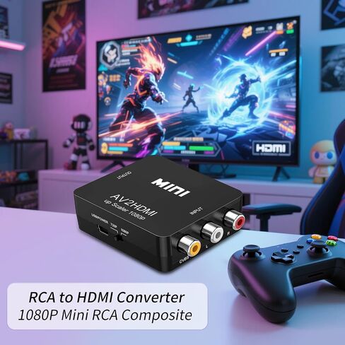 RCA to HDMI Converter, 1080P Mini RCA Composite CVBS AV to HDMI Video Audio Converter Adapter for PC Xbox PS4 PS3 VHS VCR DVD TV STB Support PAL/NTSC with USB Power Cable in Saudi Arabia