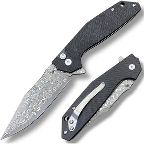 سكين جيب EDC ممتاز من TACTICAL GEARZ - شفرة فولاذية دمشقية 3.5 بوصة مع نواة VG10، ومقبض G10، وقفل زر (حزمة Juno XT Beast) in Kuwait