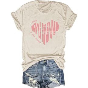 Women's Cute Heart T-Shirt Casual Short Sleeve Love Letter Graphic Printed Tees Tops in Saudi Arabia