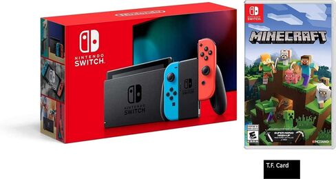 حزمة ألعاب Nintendo Switch Deluxe Holiday: نينتندو سويتش مع اللون الأزرق النيون والأحمر النيون - شاشة LCD تعمل باللمس مقاس 6.2 بوصة + لعبة Nintendo Switch Minecraft وبطاقة T.F (متجددة) in Saudi Arabia