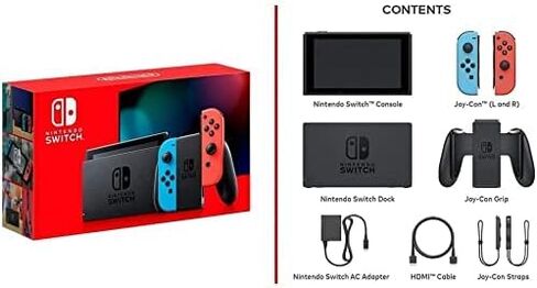 حزمة ألعاب Nintendo Switch Deluxe Holiday: نينتندو سويتش مع اللون الأزرق النيون والأحمر النيون - شاشة LCD تعمل باللمس مقاس 6.2 بوصة + لعبة Nintendo Switch Minecraft وبطاقة T.F (متجددة) in Saudi Arabia