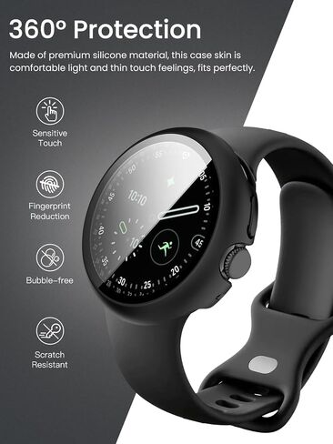 حافظة واقية صلبة من البولي كربونات مقاس 45 ملم لساعة Google Pixel Watch 4 مع واقي شاشة من الزجاج المقوى، وشحن ملائم للحافظة - أسود in Saudi Arabia