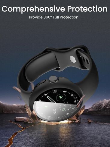 حافظة واقية صلبة من البولي كربونات مقاس 45 ملم لساعة Google Pixel Watch 4 مع واقي شاشة من الزجاج المقوى، وشحن ملائم للحافظة - أسود in Saudi Arabia