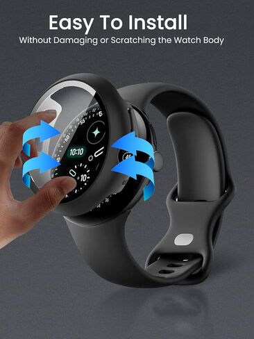 حافظة واقية صلبة من البولي كربونات مقاس 45 ملم لساعة Google Pixel Watch 4 مع واقي شاشة من الزجاج المقوى، وشحن ملائم للحافظة - أسود in Saudi Arabia