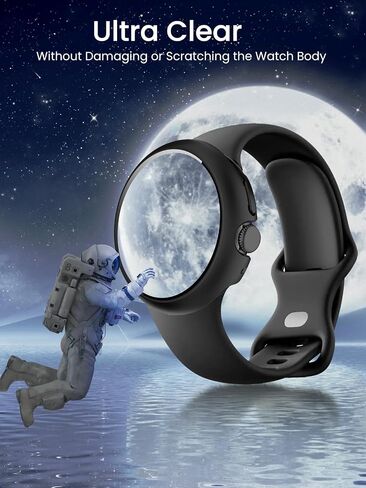 حافظة واقية صلبة من البولي كربونات مقاس 45 ملم لساعة Google Pixel Watch 4 مع واقي شاشة من الزجاج المقوى، وشحن ملائم للحافظة - أسود in Saudi Arabia