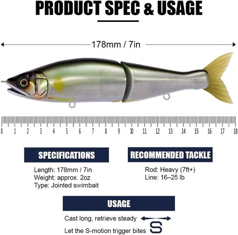 GANCRAFT Jointed Claw 178 Swimbait - Glide Bait Fishing Lure - JA-AYU (Evil Ayu) Color - Slow Sinking - Bass & Pike Fishing - Includes Original Instruction Manual in Saudi Arabia