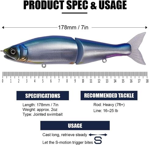GANCRAFT Jointed Claw 178 Swimbait - طُعم الصيد المنزلق - #18 MC لون الأداء - الغرق البطيء - صيد الباس والبايك - يتضمن دليل التعليمات الأصلي in Saudi Arabia