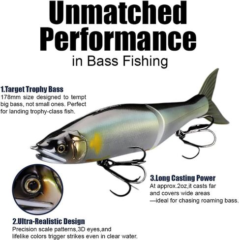 GANCRAFT Jointed Claw 178 Swimbait - طُعم الصيد المنزلق - #18 MC لون الأداء - الغرق البطيء - صيد الباس والبايك - يتضمن دليل التعليمات الأصلي in Saudi Arabia