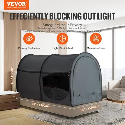 VEVOR Bed Tent, 75" x 54" x 47" Full Size 4 Doors Block Out Light Sleeping Bed Canopy Breathable Dream Tent with 0.28 in Fiber Poles on Bed Privacy for Kids and Adult Indoor Sleeping in Saudi Arabia
