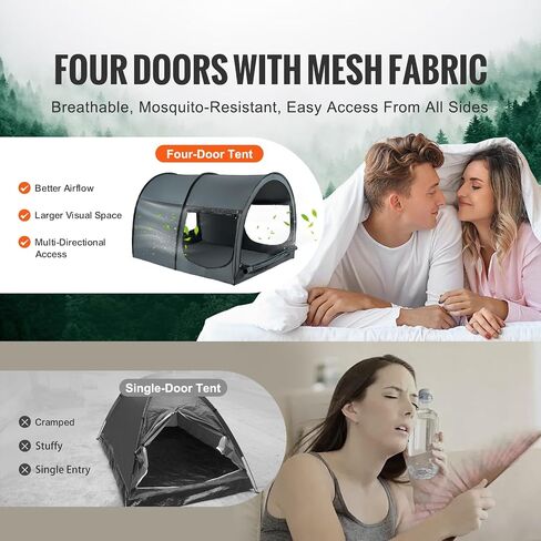 VEVOR Bed Tent, 75" x 54" x 47" Full Size 4 Doors Block Out Light Sleeping Bed Canopy Breathable Dream Tent with 0.28 in Fiber Poles on Bed Privacy for Kids and Adult Indoor Sleeping in Saudi Arabia