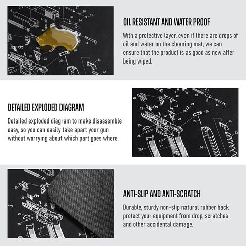 Gun Cleaning Mat for Glock - Thick 6mm Protection, Leak-Proof Surface, Gunsmith Mat with Detailed Parts Diagram,Pistol Mat for Easy Storage，Gun Mat Black in Saudi Arabia