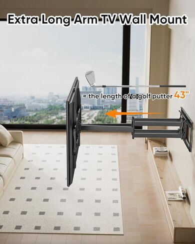 Extra Long Arm Sliding TV Wall Mount with 43inch Extension, Heavy Duty Full Motion TV Mount for Extra Large 85, 90, 98, 100, 120" Screens up to 299 lbs, Max VESA 900x600mm, 16-24" Stud Wall in Saudi Arabia