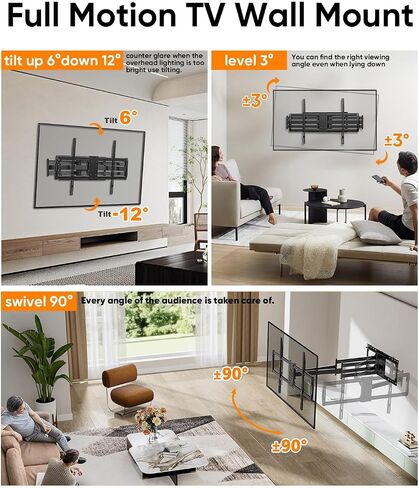 Extra Long Arm Sliding TV Wall Mount with 43inch Extension, Heavy Duty Full Motion TV Mount for Extra Large 85, 90, 98, 100, 120" Screens up to 299 lbs, Max VESA 900x600mm, 16-24" Stud Wall in Saudi Arabia