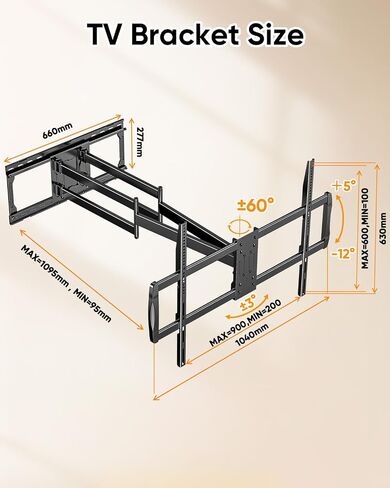 43" Long Arm Full Motion TV Wall Mount 60-120" TV 900x600 VESA WHYFONE in Kuwait