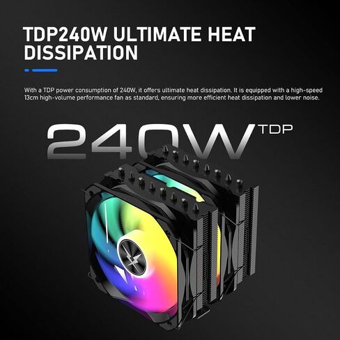 مبرد هواء وحدة المعالجة المركزية RUIX GT820، 8 أنابيب حرارية، برج مزدوج، مروحة PWM 130 مم، 240 وات TDP، لـ AMD AM4 AM5/Intel LGA 1851/1700/1200/115X، أسود - بدون ضوء in Kuwait