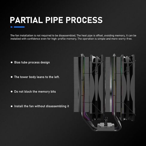 مبرد هواء وحدة المعالجة المركزية RUIX GT820، 8 أنابيب حرارية، برج مزدوج، مروحة PWM 130 مم، 240 وات TDP، لـ AMD AM4 AM5/Intel LGA 1851/1700/1200/115X، أسود - بدون ضوء in Kuwait
