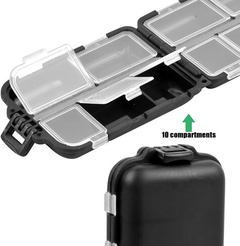 2Pcs 10-Compartment Plastic Tackle Boxes, Waterproof Fishing Lure Containers (Black) in Saudi Arabia