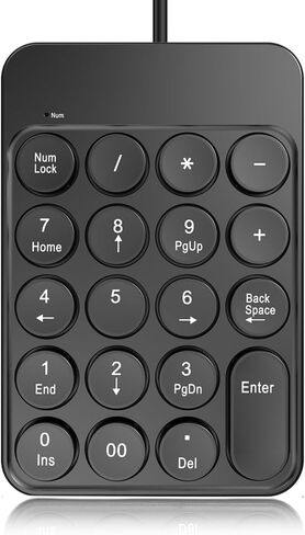 USB Wired Number Pad, 19 Key Numeric Keypad with Round Keycaps, Anti Slip Base, Ergonomic Design for Tax Accountant Calculate Office Travel Home in Saudi Arabia