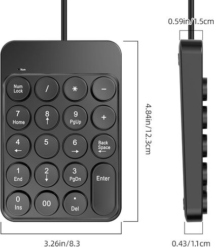 USB Wired Number Pad, 19 Key Numeric Keypad with Round Keycaps, Anti Slip Base, Ergonomic Design for Tax Accountant Calculate Office Travel Home in Saudi Arabia