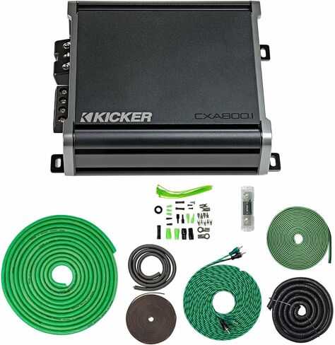 Kicker 46CXA8001 800W CX Series Mono Class D Subwoofer Amplifier + SoundBox 4 Gauge Amp Kit Bundle – Complete AWG Wiring, One‑Ohm Stable, Variable 12dB Crossover, 5000W in Saudi Arabia