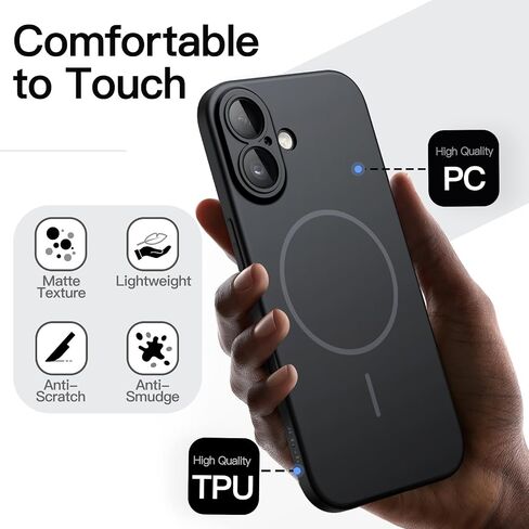 JETech Magnetic Slim Case for iPhone 17 Pro Max 6.9-Inch, Compatible with MagSafe, Ultra-Thin Lightweight Minimalist Phone Cover with Matte Finish and Full Camera Lens Protection (Black) in Kuwait