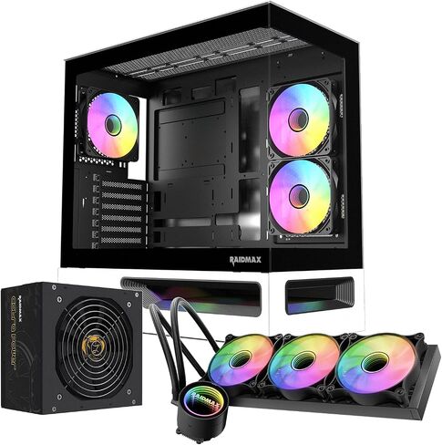 حزمة RAIDMAX H200 مع 5 مراوح ARGB، ومبرد سائل ARGB 360 مم وRX-850AEM 850 وات ATX 3.1 PCIe Gen 5 PSU، تصميم نفق الهواء الحاصل على براءة اختراع، يدعم وحدة معالجة الرسومات 400 مم (CASE+850W+360AIO) in Kuwait