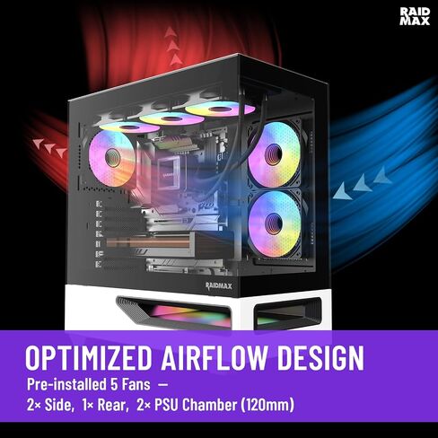 حزمة RAIDMAX H200 مع 5 مراوح ARGB، ومبرد سائل ARGB 360 مم وRX-850AEM 850 وات ATX 3.1 PCIe Gen 5 PSU، تصميم نفق الهواء الحاصل على براءة اختراع، يدعم وحدة معالجة الرسومات 400 مم (CASE+850W+360AIO) in Kuwait