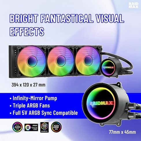 حزمة RAIDMAX H200 مع 5 مراوح ARGB، ومبرد سائل ARGB 360 مم وRX-850AEM 850 وات ATX 3.1 PCIe Gen 5 PSU، تصميم نفق الهواء الحاصل على براءة اختراع، يدعم وحدة معالجة الرسومات 400 مم (CASE+850W+360AIO) in Kuwait