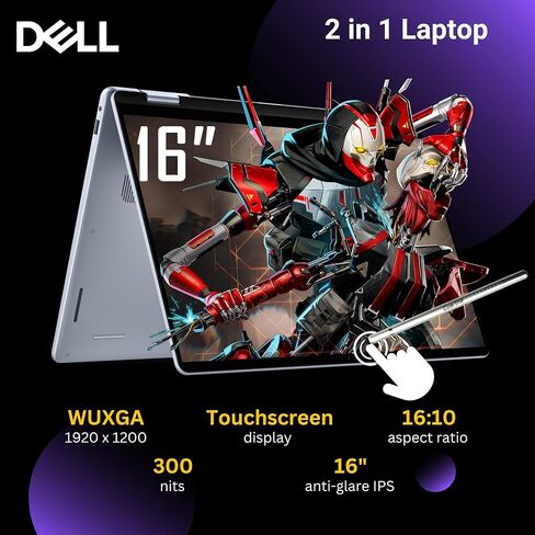 Dell 16 Plus 2-in-1 Laptop, 16" 1920 x 1200 Touchscreen, Core Ultra 7 256V(>i9-13900H), AI Ready, Copilot, Backlit Keyboard, 1080p Webcam, Wi-Fi 7, Windows 11 Pro, Ice Blue(16GB DDR5 RAM | 1TB SSD) in Saudi Arabia