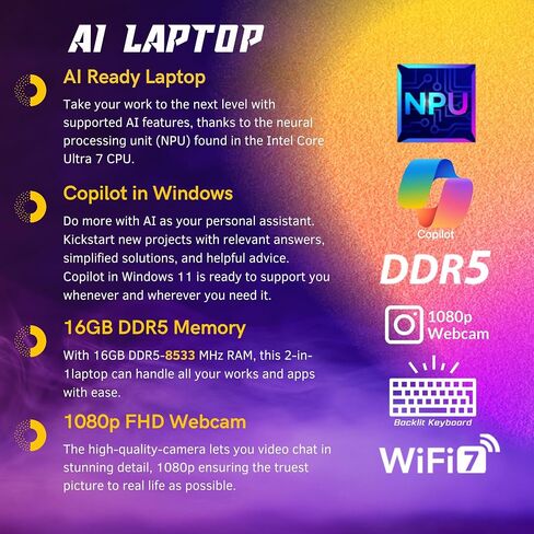 Dell 16 Plus 2-in-1 Laptop, 16" 1920 x 1200 Touchscreen, Core Ultra 7 256V(>i9-13900H), AI Ready, Copilot, Backlit Keyboard, 1080p Webcam, Wi-Fi 7, Windows 11 Pro, Ice Blue(16GB DDR5 RAM | 1TB SSD) in Saudi Arabia