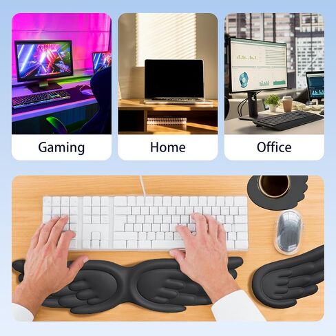 Angel Wing Wrist Rest,Cute Wrist Rest for Keyboard and Mouse,Hand Rests Set Include Ergonomic Keyboard & Mouse Hand Rest and Coaster,Filled Resilient Memory Foam,for Work,Study,Gaming (White) in Saudi Arabia