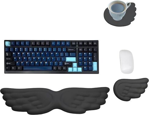 Angel Wing Wrist Rest,Cute Wrist Rest for Keyboard and Mouse,Hand Rests Set Include Ergonomic Keyboard & Mouse Hand Rest and Coaster,Filled Resilient Memory Foam,for Work,Study,Gaming (White) in Saudi Arabia