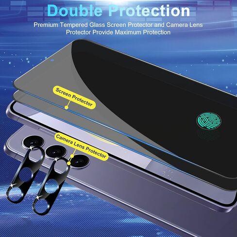 [عبوتان + 2] واقي شاشة للخصوصية متوافق مع هاتف Galaxy S22 Plus 5G، 2 من الزجاج المقسى مع 2 واقي لعدسات الكاميرا، شفاف عالي الدقة، خالٍ من الفقاعات، مضاد للتجسس، مقاوم للخدش in Kuwait