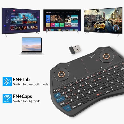 Rii K28 Bluetooth Mini Keyboard Remote Control with Touchpad Moue Combo,Backlit 2.4GHz Wireless Keyboard with Rechargeable Battery for Android TV Box,PC,Smart TV(2.4G and Bluetooth) in Saudi Arabia
