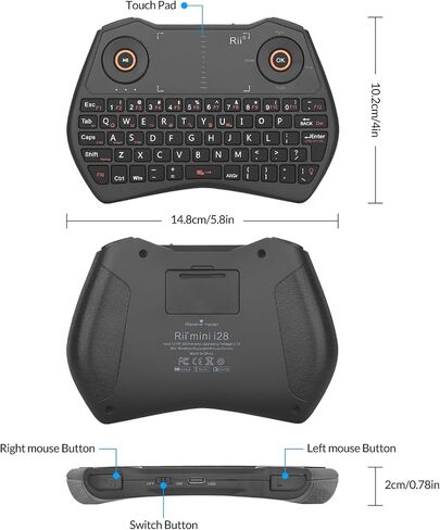 Rii K28 Bluetooth Mini Keyboard Remote Control with Touchpad Moue Combo,Backlit 2.4GHz Wireless Keyboard with Rechargeable Battery for Android TV Box,PC,Smart TV(2.4G and Bluetooth) in Saudi Arabia