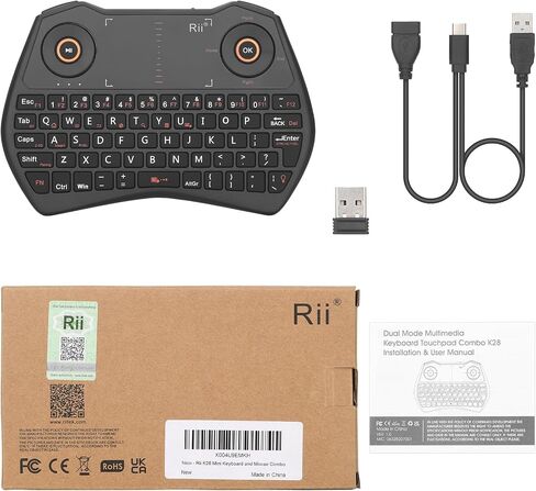 Rii K28 Bluetooth Mini Keyboard Remote Control with Touchpad Moue Combo,Backlit 2.4GHz Wireless Keyboard with Rechargeable Battery for Android TV Box,PC,Smart TV(2.4G and Bluetooth) in Saudi Arabia