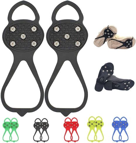 مسامير عالمية غير قابلة للانزلاق، 2025 مقابض أحذية جديدة للجر مع 5 مسامير فولاذية للأسنان، قبضة فائقة للثلج الجليدي سيليكون مضاد للانزلاق للرياضات الجليدية in Kuwait