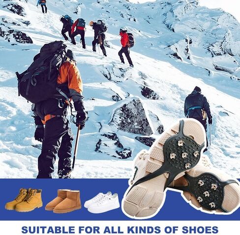 مسامير عالمية غير قابلة للانزلاق، 2025 مقابض أحذية جديدة للجر مع 5 مسامير فولاذية للأسنان، قبضة فائقة للثلج الجليدي سيليكون مضاد للانزلاق للرياضات الجليدية in Kuwait