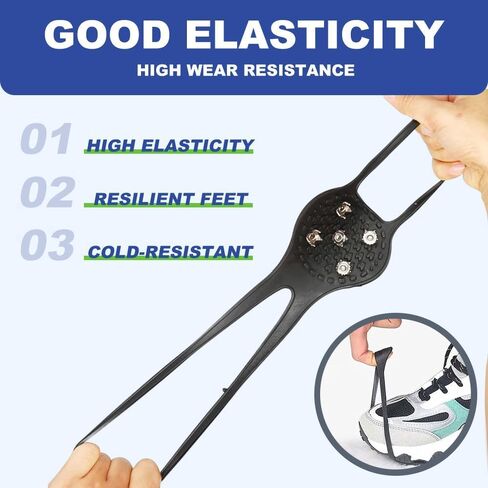 مسامير عالمية غير قابلة للانزلاق، 2025 مقابض أحذية جديدة للجر مع 5 مسامير فولاذية للأسنان، قبضة فائقة للثلج الجليدي سيليكون مضاد للانزلاق للرياضات الجليدية in Kuwait
