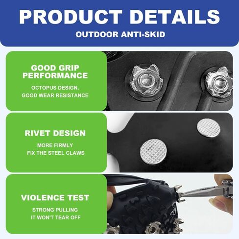 مسامير عالمية غير قابلة للانزلاق، 2025 مقابض أحذية جديدة للجر مع 5 مسامير فولاذية للأسنان، قبضة فائقة للثلج الجليدي سيليكون مضاد للانزلاق للرياضات الجليدية in Kuwait
