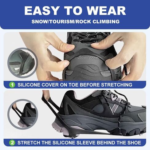 مسامير عالمية غير قابلة للانزلاق، 2025 مقابض أحذية جديدة للجر مع 5 مسامير فولاذية للأسنان، قبضة فائقة للثلج الجليدي سيليكون مضاد للانزلاق للرياضات الجليدية in Kuwait